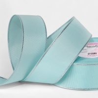 Лента репсовая 40мм*25&plusmn;1ярд(23м&plusmn;1м) серебряные нити №013 светло-голубой АУ