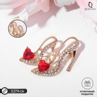 Брошь &laquo;Туфель пара&raquo;, цвет красно-белый в золоте