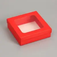 Коробка складная, крышка-дно, красная, с окном 20 х 20 х 6 см