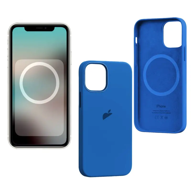 Чехол iPh 12 Pro Max Silicon Case  Capri Blue (MagSafe + анимация NFC) c LOGO