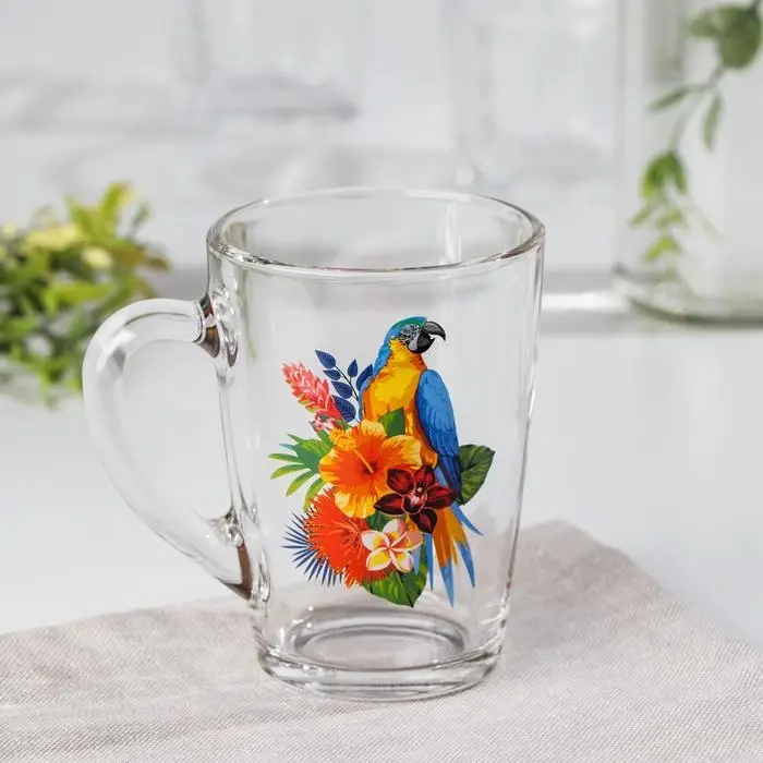 Кружка стеклянная &laquo;Тропические птицы&raquo;, 300 мл