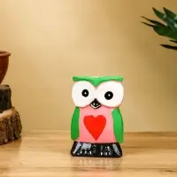 Набор сувенирный &laquo;Совята с сердечком&raquo;, h=15 см, h=13 см, h=10 см, дерево, розово-зелёный