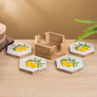 Подставка под горячее (набор 4 шт) "Лимоны" дерево манго 15х13х5 см