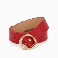 Ремень жен 05-01-01-01, Июнь2510, 2,9*0,3*110 см, без винта, пряж золото, 1 прокол, красный   109031