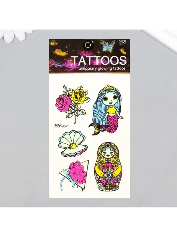 Переводные тату на тело светящиеся цветные &laquo;Матрёшка и русалка&raquo;, 14.3&times;7.5 см
