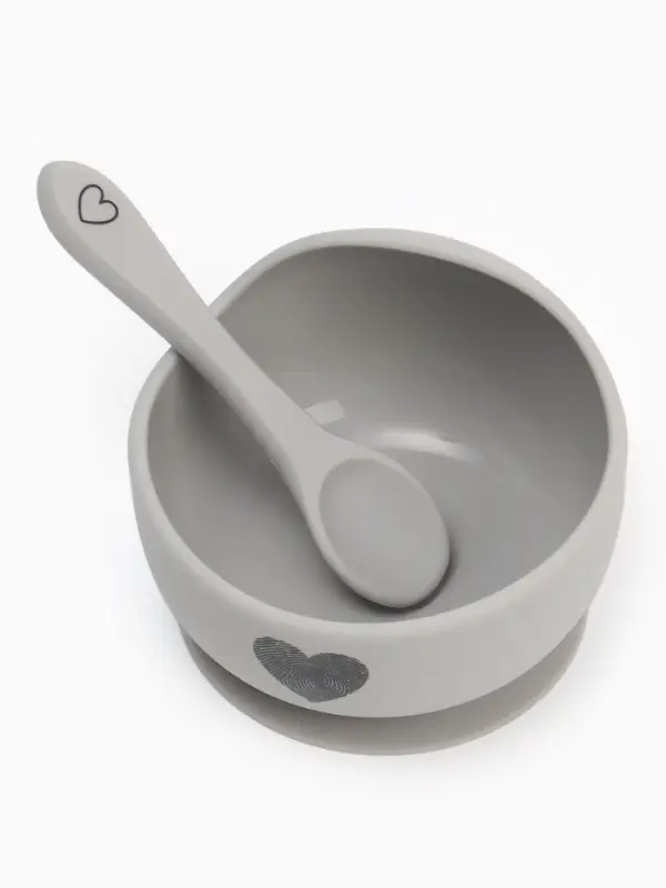 Тарелка детская на присоске и ложка, серый, Mum&Baby