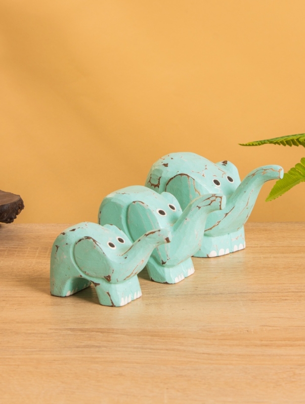 Сувенирный набор &laquo;Милые слоники&raquo;, 12 см, 10 см, 9 см, дерево, бирюзовый