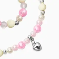 Набор детский &laquo;Выбражулька&raquo; 2 предмета: бусы, браслет d=6 см. сердце, розовый в серебре