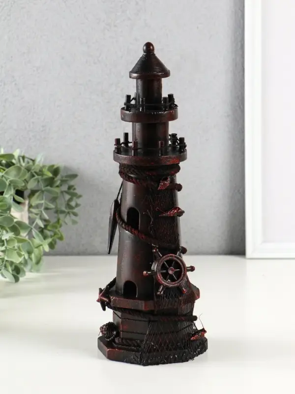 Сувенир интерьерный дерево "Маяк со штурвалом" красно-коричневый 10х10х30 см