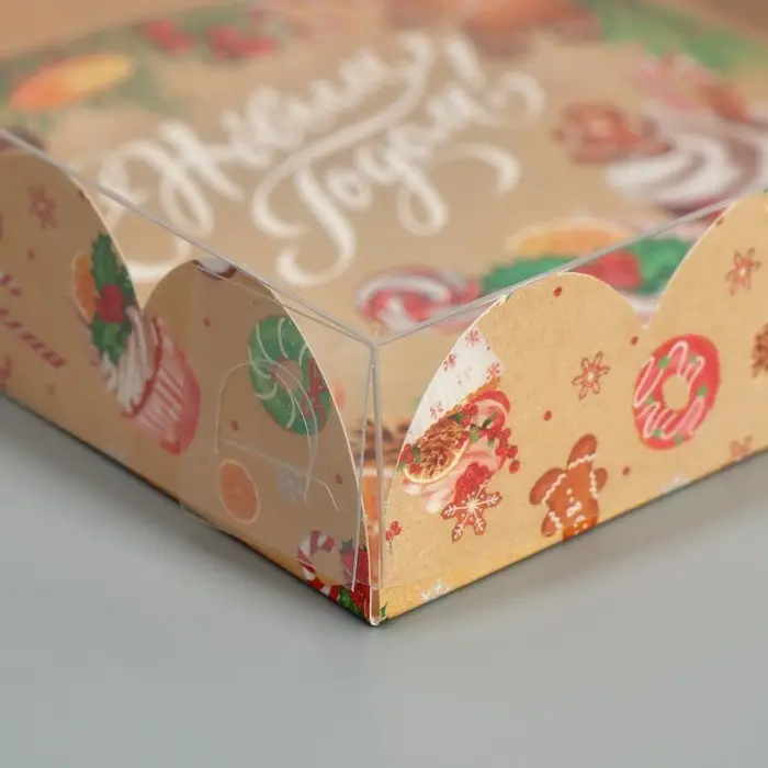 Коробка для кондитерских изделий с пластиковой крышкой &laquo;С Новым годом&raquo;, 13 х 13 х 3 см