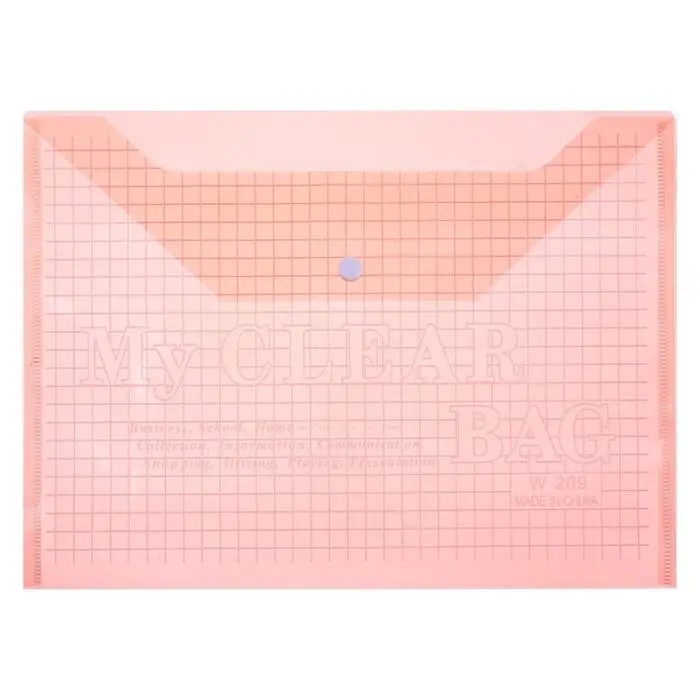 Папка-конверт на кнопке, А4, 120 мкм, Calligrata "Клетка", тонированная, розовая