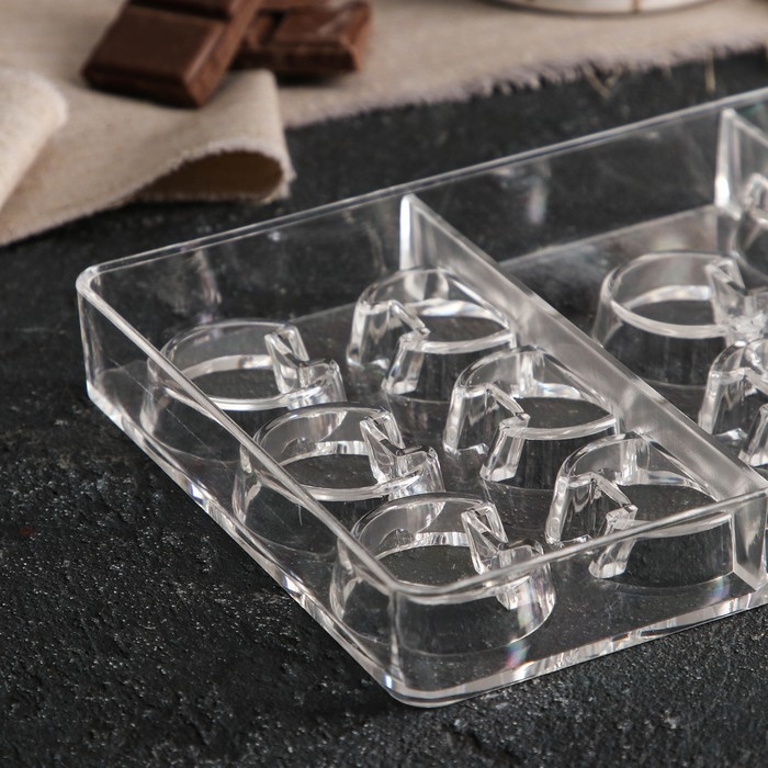 Форма для конфет и шоколада &laquo;Пакман&raquo;, 14 ячеек, 20&times;12&times;2,5 см, ячейка d=3 см, цвет прозрачный