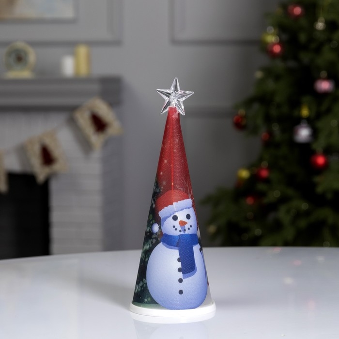 Светодиодная фигура &laquo;Ёлка со снеговиком&raquo; 7.5 &times; 21 &times; 7.5 см, пластик, батарейки CR2032х1 (в комплекте), свечение мульти