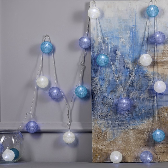 Гирлянда &laquo;Нить&raquo; 5 м с насадками &laquo;Клубки серо-зелёные&raquo;, IP20, прозрачная нить, 20 LED, свечение белое, 220 В