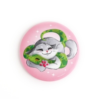 Зеркало карманное новогоднее &laquo;Новый год: Котенок&raquo;, диам.7 см