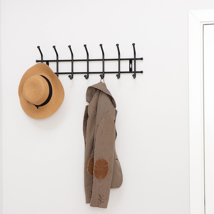 Вешалка настенная на 7 крючков, 69&times;21,5 см, цвет чёрный