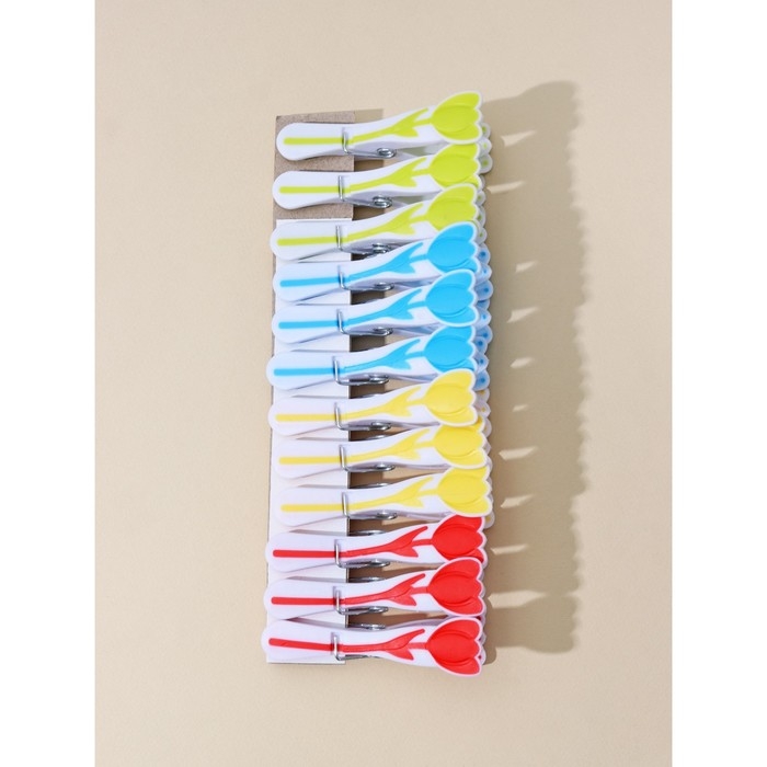 Прищепки бельевые &laquo;Тюльпаны&raquo;, 8,5 см, 12 шт, цвет МИКС