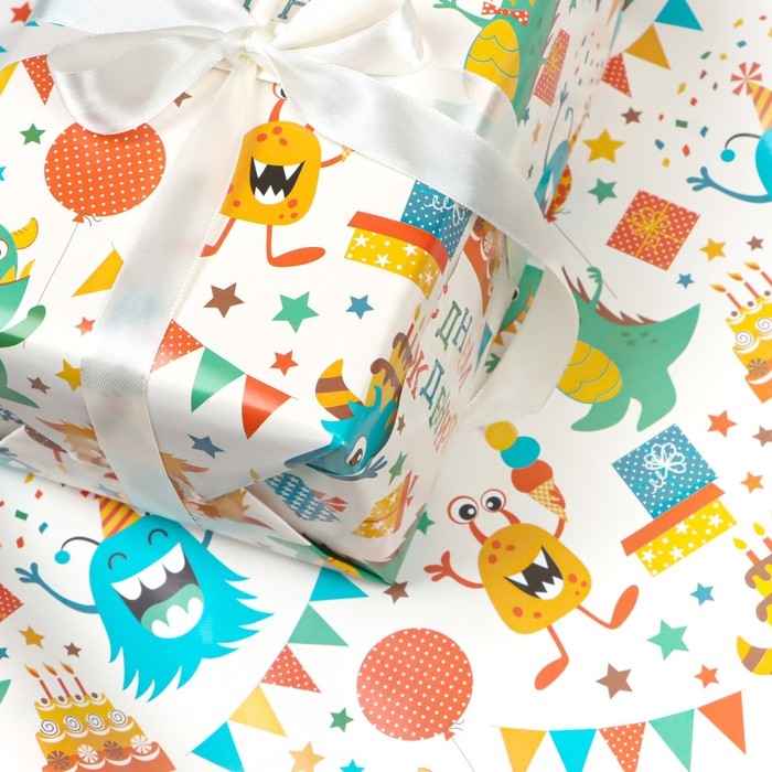 Бумага упаковочная глянцевая &laquo;Динозаврик&raquo;, 70 &times; 100 см , 1 шт.