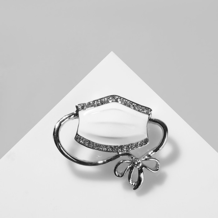 Брошь &laquo;Маска&raquo; медицинская, цвет белый в серебре