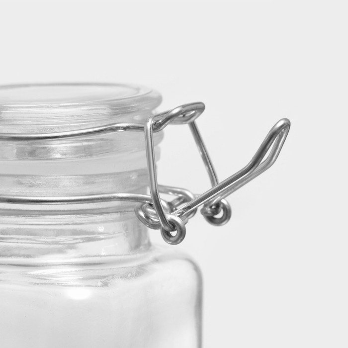 Банка стеклянная для хранения сыпучих продуктов Доляна &laquo;Квадрат&raquo;, 110 мл, 5,5&times;8 см, с бугельным замком