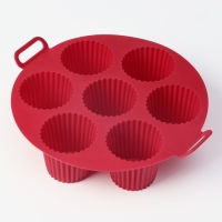Форма для выпечки Доляна &laquo;Рифленый круг&raquo;, силикон, 20&times;20&times;5 см, 7 ячеек (5,5&times;5 см), цвет бордовый
