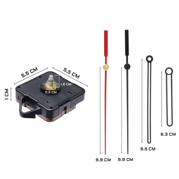 Часовой механизм со стрелками &laquo;Соломон-36&raquo;, плавный ход, шток 16 мм, стрелки 63/95/99 мм