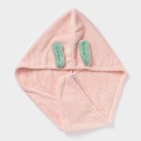 Чалма для сушки волос Доляна &laquo;Ушки&raquo;, микрофибра, с пуговкой, цвет розовый