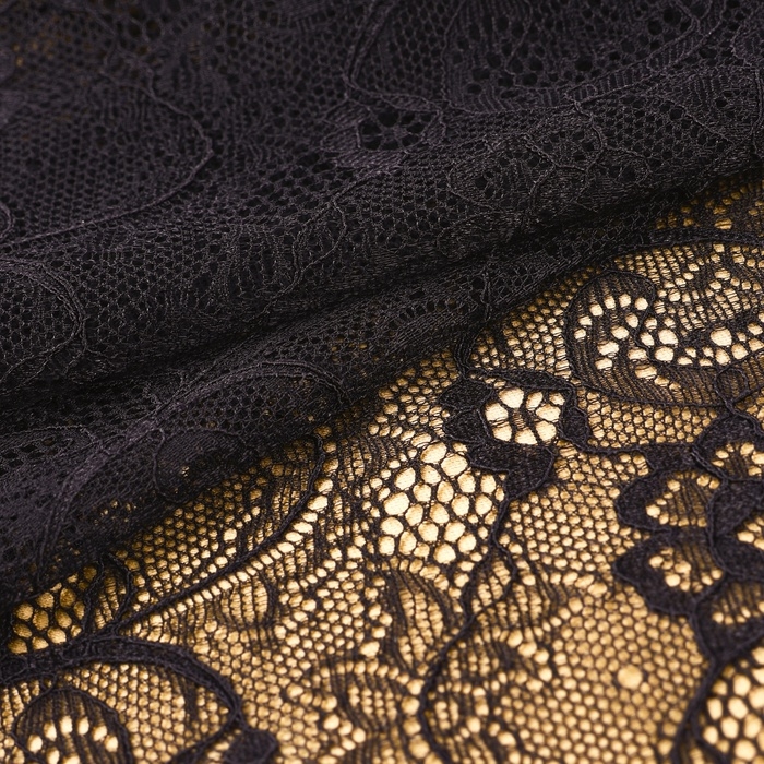 Кружевная эластичная ткань, 190 мм &times; 2,7 &plusmn; 0,5 м, цвет чёрный