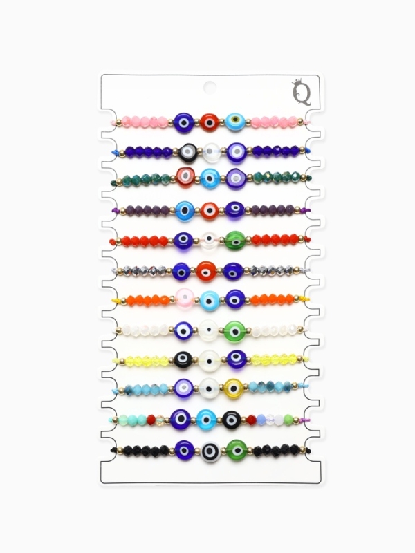 Браслет-оберег &laquo;Глазик&raquo; ассорти (неделимая фасовка 12 шт., цена за шт.), цветной в серебре