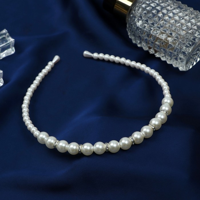 Ободок для волос "Жемчужный рай" шарики и бусины, 0,6 см, белый