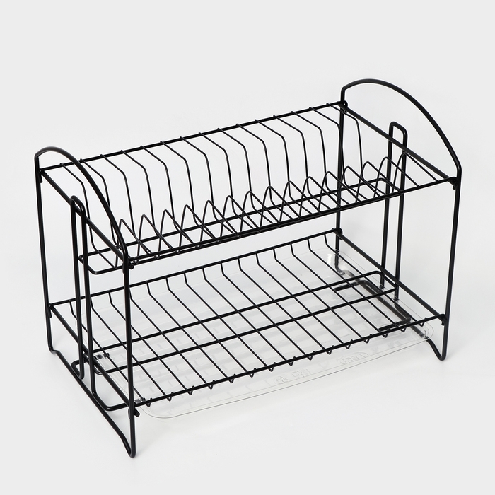 Сушилка для посуды с поддоном 2-х ярусная, разборная, 39,5&times;24&times;29,5 см, цвет черный