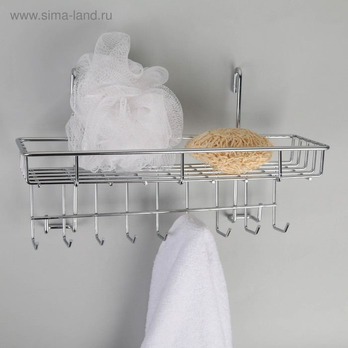 Полка на рейлинг с крючками Доляна, 29&times;10&times;17 см, цвет хромированный