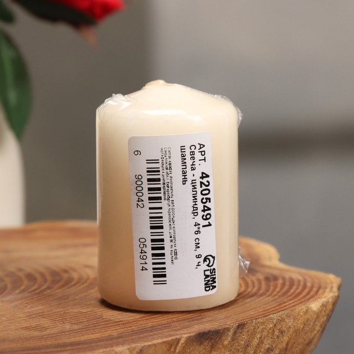 Свеча - цилиндр, 4&times;6 см, 9 ч, шампань