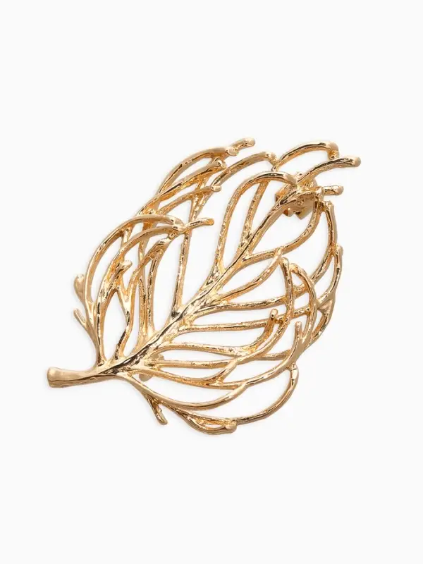 Брошь "Лист" веточка, цвет золото