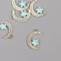 Декор для творчества металл, стразы "Месяц с звездой" золото 2,3х1,4х0,5 см