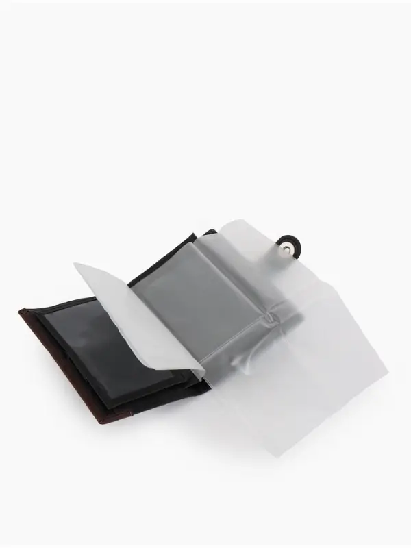 Портмоне мужское на кнопке, 3 в 1, для автодокументов и паспорта, 2 отдела, для карт, для монет, цвет чёрный/кофе