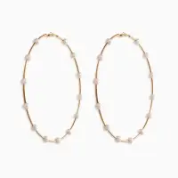 Серьги-кольца "Жемчуг" d=10см. №6, цвет белый в золоте