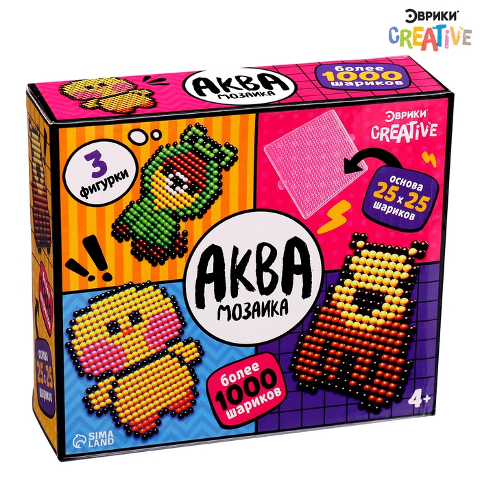 Аквамозаика &laquo;Зверята&raquo;, более 1000 шариков, 3 фигурки