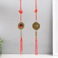 Подвеска металл "Зеркало Багуа" с узлом счастья 4,5х24 см   МИКС