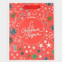 Пакет подарочный новогодний ламинированный &laquo;Снежинки&raquo;, MS 18 х 23 х 10 см