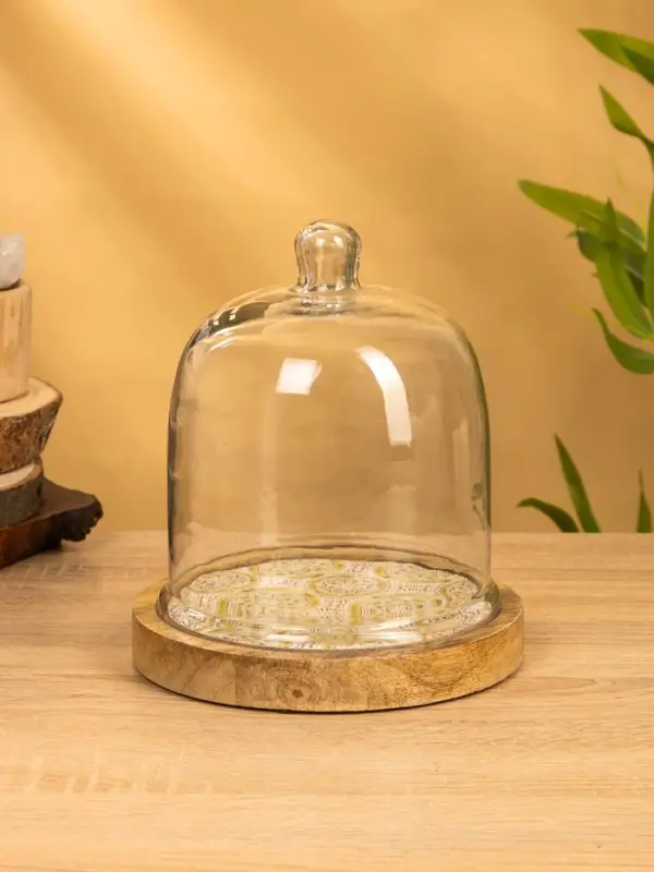 Блюдо сервировочное с крышкой, 18&times;18&times;20 см, дерево, стекло