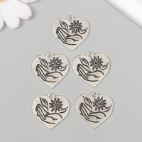 Металлический элемент, декоративная подвеска &laquo;Ромашка в руке: Сердце&raquo; набор 5 шт 2,3х2,5 см   108836