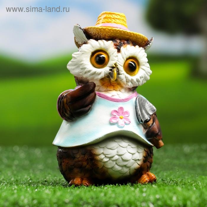 Садовая фигура "Филин в шляпке с лопаткой" 10х9,5х15см