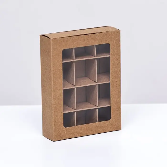 Коробка для 12 конфет, 11.5&times;8.7&times;2.5 см, Тонкие разделители, крафт