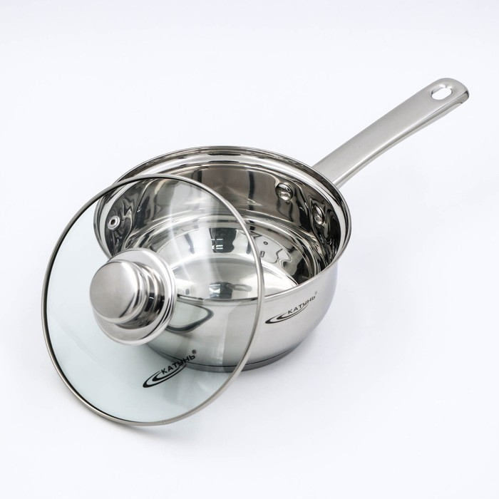 Ковш &laquo;Гретта&raquo;, 1,6 л, d=16 см, капсульное дно, стеклянная крышка, металлическая ручка, индукция