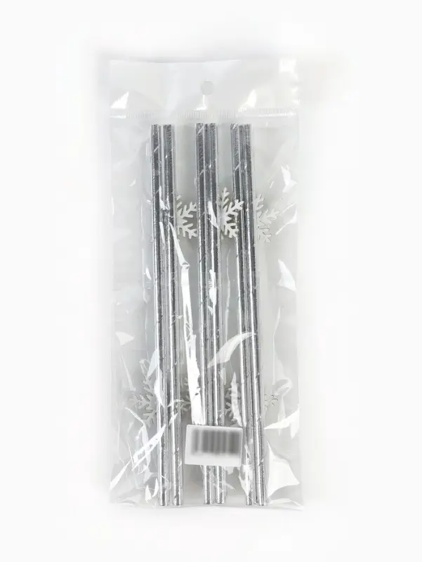 Трубочки для коктейля "Снежинки", серебро  набор 6 штук