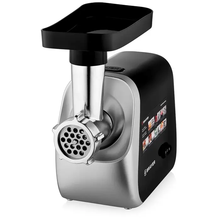 Мясорубка BRAYER 1608BR, электрическая, 2000 Вт, реверс, 3 диска, 4 насадки, 2 кг/мин