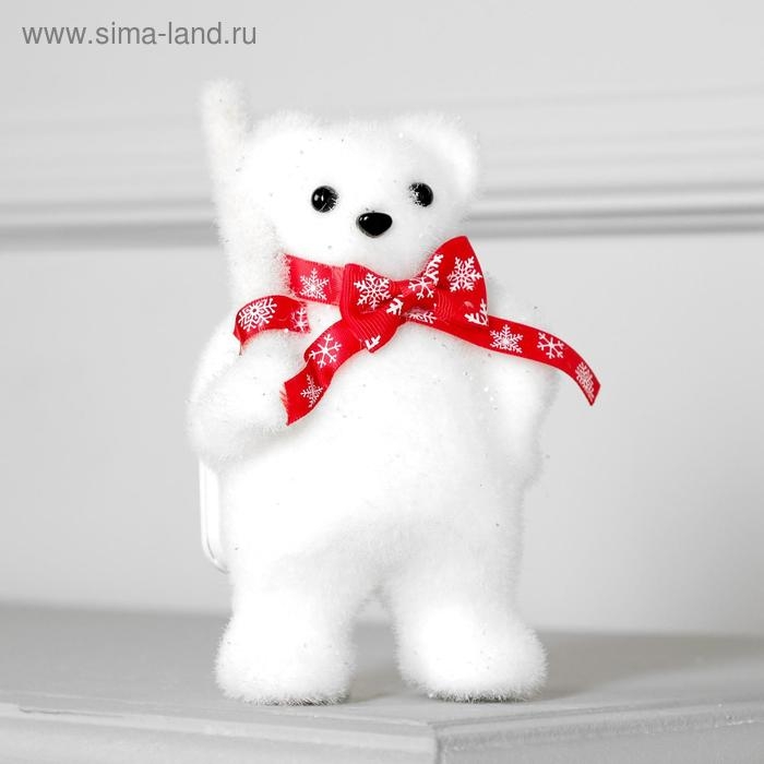 Светодиодная фигура &laquo;Медведь с посохом&raquo; 9 &times; 15 &times; 6 см, флок, батарейки CR2032х2 (в комплекте), свечение тёплое белое