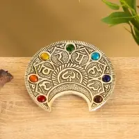 Подставка под благовония &laquo;Полумесяц с цветными кристаллами&raquo;, 12&times;11 см, алюминий