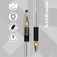 Ручка шариковая ErichKrause L-30 Gold Stick&Grip Classic, игольчатый узел 0.7 мм, чернила чёрные, резиновый держатель, супермягкое письмо